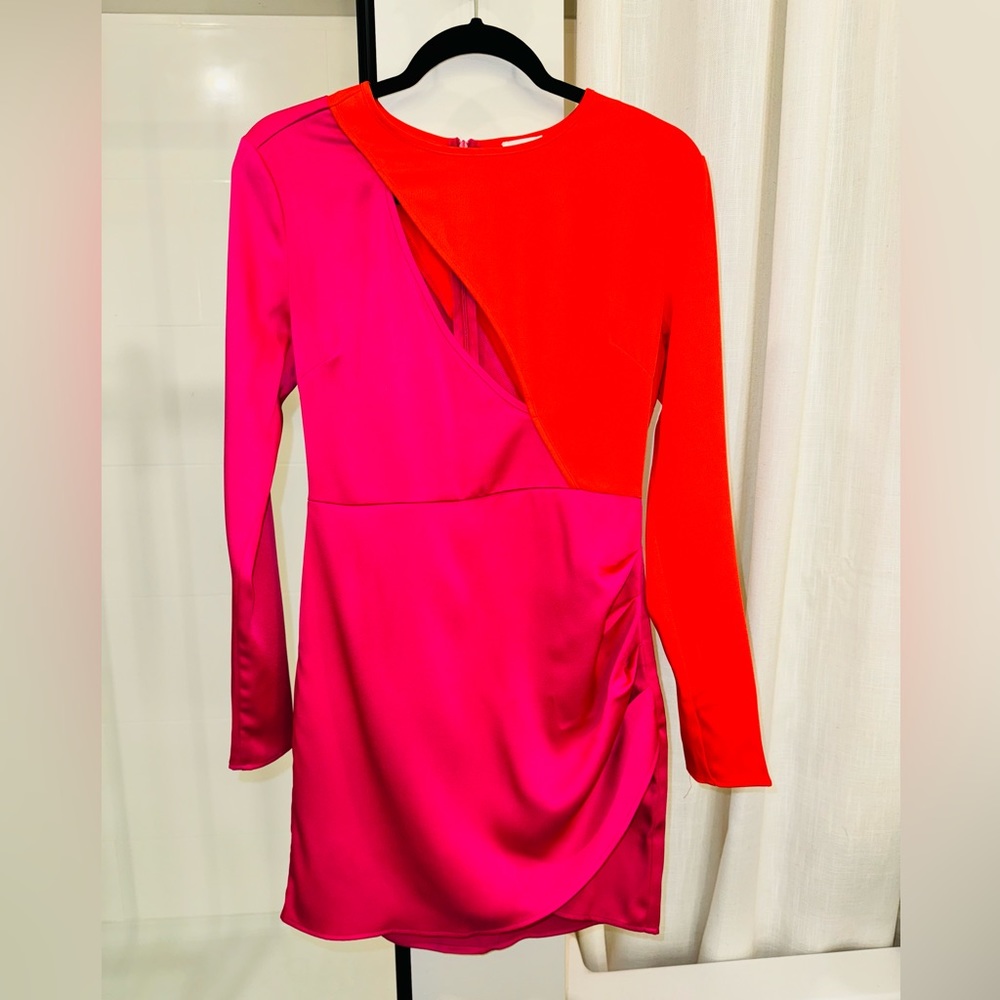 Dee Elly Red and Pink Mini Dress Size Medium